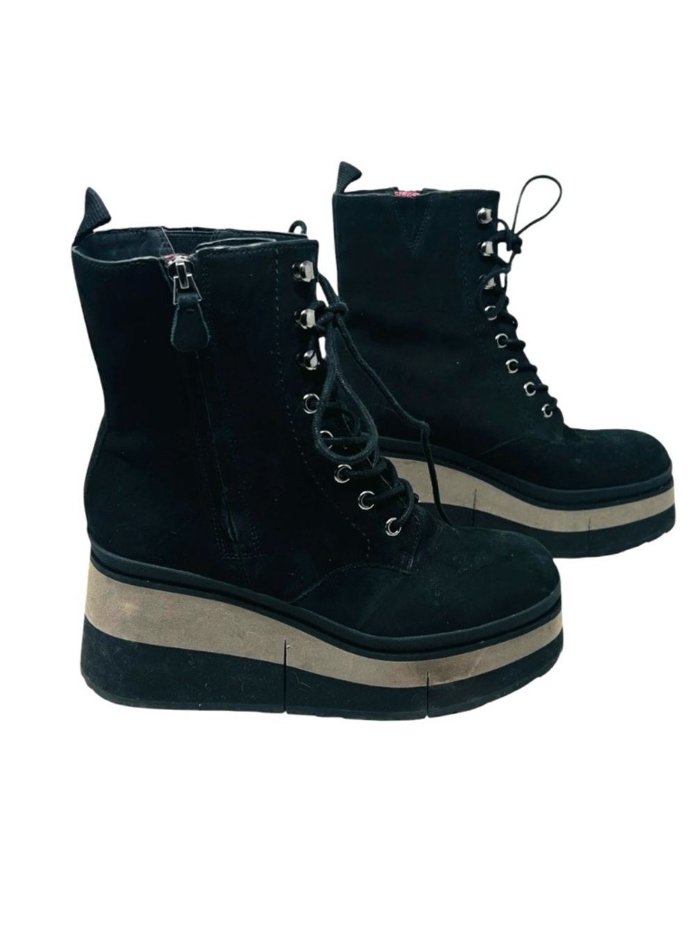 Naked feet burn out suede platform combat boot lace up size 7